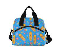 ALAZA Orange Surfboard Hawaiian Flowers Insulated Lunch Bag Large Capacity Lunch Box Tote Bag Portable Cool Bag for Kids Girls Boys Adults School Picnic Travel