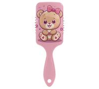 ALAZA Paddle HairBrush for Women Kids, Cute Teddy Bear Girl with A Pink Bow Gairls Detangling Hairbrush Air Cushion Hair Comb for Long Thick Curly Wavy Hair