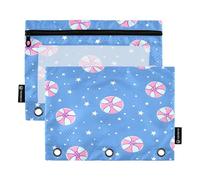 ALAZA Pastel Basketball Stars 3 Ring Binder Pouch Zipper Pencil Case 2 Pack Pen Stationery Bag with Clear Window for Kids School Office