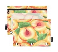 ALAZA Peach Slices Fruit 3 Ring Binder Pouch Zipper Pencil Case 2 Pack Pen Stationery Bag with Clear Window for Kids School Office