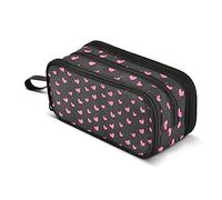 ALAZA Pink Heart Polka Dot Black Pencil Case Large Capacity,Pencil Pouch Office College Large Storage Pen Bag 3 Compartment Pencil Cases for Women Adults Teen