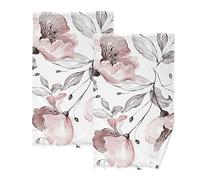 ALAZA Pink Rose Flower Gray Leaves Hand Towels for Bathroom Set of 2 Soft 100 Percent Cotton Towel Luxury Decorative Bath Towels Highly Absorbent Face Towel 16" X 28"