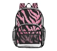 ALAZA Pink Tiger Skin Print Clear Backpack See Through Bookbag Waterproof Transparent Casual Daypack for School Travel Stadium Events Women Men Kids