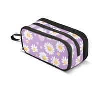 ALAZA Purple Daisy Heart Print Pencil Case Large Pen Pouch Holder Stationery Bag for Girls Boys Adults School Office