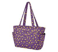 ALAZA Quilted Tote Bag for Women with Zipper,Five-pointed Star Purple Background Pattern Tote Handbag with Compartments, Lightweight Shoulder Bag for Women Travel Daily Gym