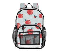 ALAZA Red Cherry Fruit Snowflake Clear Backpack See Through Bookbag Waterproof Transparent Casual Daypack for School Travel Stadium Events Women Men Kids