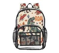 ALAZA Roar Dinosaurs Leaf Animal Clear Backpack See Through Bookbag Waterproof Transparent Casual Daypack for School Travel Stadium Events Women Men Kids