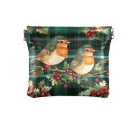 ALAZA Robin Birds Red Berries Small Squeeze Coin Purse PU Leather Mini Wallet Change Holder Pouch for Women Girls