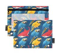 ALAZA Shark Parrot Print 3 Ring Binder Pouch Zipper Pencil Case 2 Pack Pen Stationery Bag with Clear Window for Kids School Office