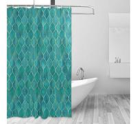 ALAZA Shower Curtain, Vintage Decorative Moroccan With Gold Line Teal Bathroom Waterproof Polyester Curtains Accessories With Hooks For Home Decorative (153cm x 183cm)