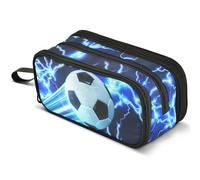 ALAZA Soccer Large Pencil Case, Blue Lightning Pen Pouch Pencil Bag with 3 Compartments Pen Holder Organizer Stationery Bag