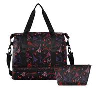 ALAZA Sports Duffle Bag with Shoe Compartment Waterproof Eiffel Tower Heart Large Gym Bag for Men Women Training Holdall Bag for Fitness Football Travel Weekend Workout