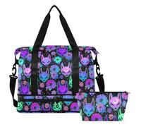 ALAZA Sports Duffle Bag with Shoe Compartment Waterproof Fox Camellia Purple Moon Large Gym Bag for Men Women Training Holdall Bag for Fitness Football Travel Weekend Workout