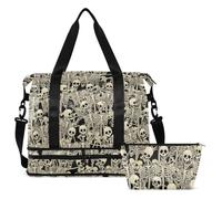 ALAZA Sports Duffle Bag with Shoe Compartment Waterproof Gothic Funny Skeleton Skull Large Gym Bag for Men Women Training Holdall Bag for Fitness Football Travel Weekend Workout