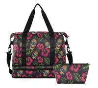 ALAZA Sports Duffle Bag with Shoe Compartment Waterproof Gothic Tropical Pineapple Skulls Large Gym Bag for Men Women Training Holdall Bag for Fitness Football Travel Weekend Workout