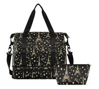 ALAZA Sports Duffle Bag with Shoe Compartment Waterproof Romantic Gold Glitter Stars and Eiffel Tower Large Gym Bag for Men Women Training Holdall Bag for Fitness Football Travel Weekend Workout