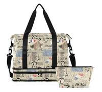 ALAZA Sports Duffle Bag with Shoe Compartment Waterproof Vintage Eiffel Tower Large Gym Bag for Men Women Training Holdall Bag for Fitness Football Travel Weekend Workout