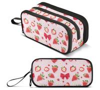 ALAZA Strawberry Large Pencil Case Box Pink Pencil Pouch with 3 Compartments Stationery Pencil Bag for School Girls Boys Women Men Office Storage Organizer
