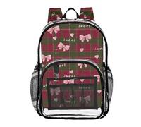 ALAZA Sweet Pink Bow Love Clear Backpack See Through Bookbag Waterproof Transparent Casual Daypack for School Travel Stadium Events Women Men Kids