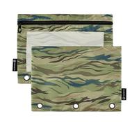ALAZA Tiger Stripe Camo 3 Ring Binder Pouch Zipper Pencil Case 2 Pack Pen Stationery Bag with Clear Window for Kids School Office