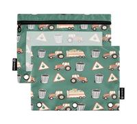 ALAZA Trash Can Garbage Truck Pattern 3 Ring Binder Pouch Zipper Pencil Case 2 Pack Pen Stationery Bag with Clear Window for Kids School Office