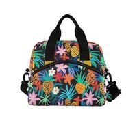 ALAZA Tropical Pineapple Flower Insulated Lunch Bag Large Capacity Lunch Box Tote Bag Portable Cool Bag for Kids Girls Boys Adults School Picnic Travel