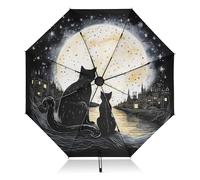 ALAZA Umbrellas for Rain Sun Outdoor, Automatic Folding Umbrella Windproof Strong, Large Anti-UV Compact Umbrella Black Outside Black Cat Travel Umbrellas for Women Men