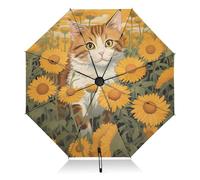 ALAZA Umbrellas for Rain Sun Outdoor, Automatic Folding Umbrella Windproof Strong, Large Anti-UV Compact Umbrella Black Outside Cat and Sunflower Travel Umbrellas for Women Men