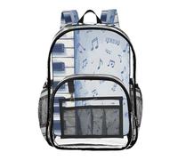 ALAZA Watercolor Blue Piano Keys Notes Clear Backpack See Through Bookbag Waterproof Transparent Casual Daypack for School Travel Stadium Events Women Men Kids