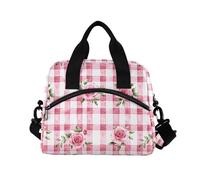 ALAZA Watercolor Rose Pink Plaid Insulated Lunch Bag Large Capacity Lunch Box Tote Bag Portable Cool Bag for Kids Girls Boys Adults School Picnic Travel