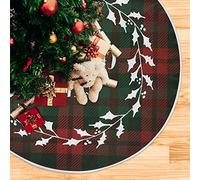 ALAZA White Christmas Tree Skirts Wreath In Tartan Checkered Plaid Large Wicker Xmas Tree Skirt Christmas Tree Mat For New Years Decorations Holiday Home Decor