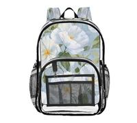 ALAZA White Primrose Flower Clear Backpack See Through Bookbag Waterproof Transparent Casual Daypack for School Travel Stadium Events Women Men Kids