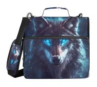 ALAZA Zipper Binder 3 Ring Blue Eyed Wolf Binder Organizer with Zipper and Shoulder Strap Large Capacity Multi-Pocket Trapper Keeper File Folder for Office Supplies
