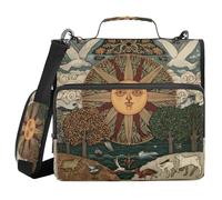 ALAZA Zipper Binder 3 Ring Bohemian Bird Sun Vintag Binder Organizer with Zipper and Shoulder Strap Large Capacity Multi-Pocket Trapper Keeper File Folder for Office Supplies