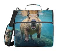 ALAZA Zipper Binder 3 Ring Capybara in The Water Binder Organizer with Zipper and Shoulder Strap Large Capacity Multi-Pocket Trapper Keeper File Folder for Office Supplies