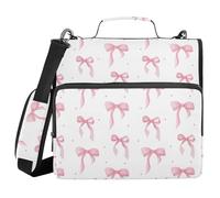 ALAZA Zipper Binder 3 Ring Cute Bow Pink Binder Organizer with Zipper and Shoulder Strap Large Capacity Multi-Pocket Trapper Keeper File Folder for Office Supplies