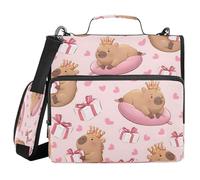 ALAZA Zipper Binder 3 Ring Cute Capybara Love Gift Box Binder Organizer with Zipper and Shoulder Strap Large Capacity Multi-Pocket Trapper Keeper File Folder for Office Supplies