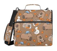 ALAZA Zipper Binder 3 Ring Cute Capybara White Ducks Binder Organizer with Zipper and Shoulder Strap Large Capacity Multi-Pocket Trapper Keeper File Folder for Office Supplies