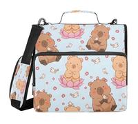 ALAZA Zipper Binder 3 Ring Cute Cartoon Capybara Lotus Binder Organizer with Zipper and Shoulder Strap Large Capacity Multi-Pocket Trapper Keeper File Folder for Office Supplies