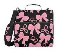ALAZA Zipper Binder 3 Ring Cute Pink Bows Binder Organizer with Zipper and Shoulder Strap Large Capacity Multi-Pocket Trapper Keeper File Folder for Office Supplies