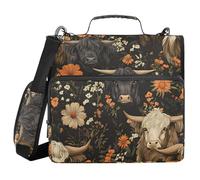 ALAZA Zipper Binder 3 Ring Dark Highland Cows Vintage Binder Organizer with Zipper and Shoulder Strap Large Capacity Multi-Pocket Trapper Keeper File Folder for Office Supplies