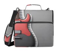 ALAZA Zipper Binder 3 Ring Guitar Pattern Binder Organizer with Zipper and Shoulder Strap Large Capacity Multi-Pocket Trapper Keeper File Folder for Office Supplies