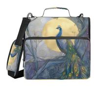 ALAZA Zipper Binder 3 Ring Peacock Moon Binder Organizer with Zipper and Shoulder Strap Large Capacity Multi-Pocket Trapper Keeper File Folder for Office Supplies