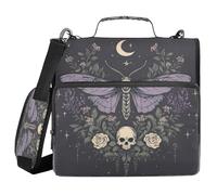 ALAZA Zipper Binder 3 Ring Purple Moth Skull Black Binder Organizer with Zipper and Shoulder Strap Large Capacity Multi-Pocket Trapper Keeper File Folder for Office Supplies