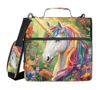 ALAZA Zipper Binder 3 Ring Stylish Unicorn Binder Organizer with Zipper and Shoulder Strap Large Capacity Multi-Pocket Trapper Keeper File Folder for Office Supplies