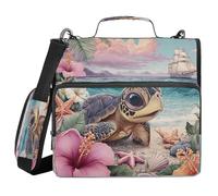 ALAZA Zipper Binder 3 Ring Turtle on Tropical Beach Binder Organizer with Zipper and Shoulder Strap Large Capacity Multi-Pocket Trapper Keeper File Folder for Office Supplies