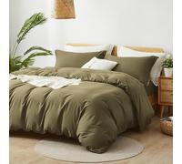 ALAZURIA Queen Size Duvet Cover - 3 Piece Bedding Set (1 Duvet Cover & 2 Pillow Shams) Soft Double Brushed Comforter Cover w/Zipper Closure & Corner Ties - No Comforter (90" X 90", Olive Green)