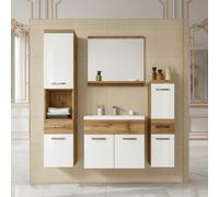 Alba Bathroom Furniture Set White Gloss Finish With Dolomite Washbasin Wotan Oak