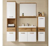 Alba Bathroom Furniture Set With Dolomite Washbasin Wotan Oak With White Gloss