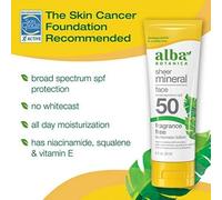 ALBA BOTANICA Mineral Sheer Face SPF 50 Sunscreen Lotion, 2 FZ